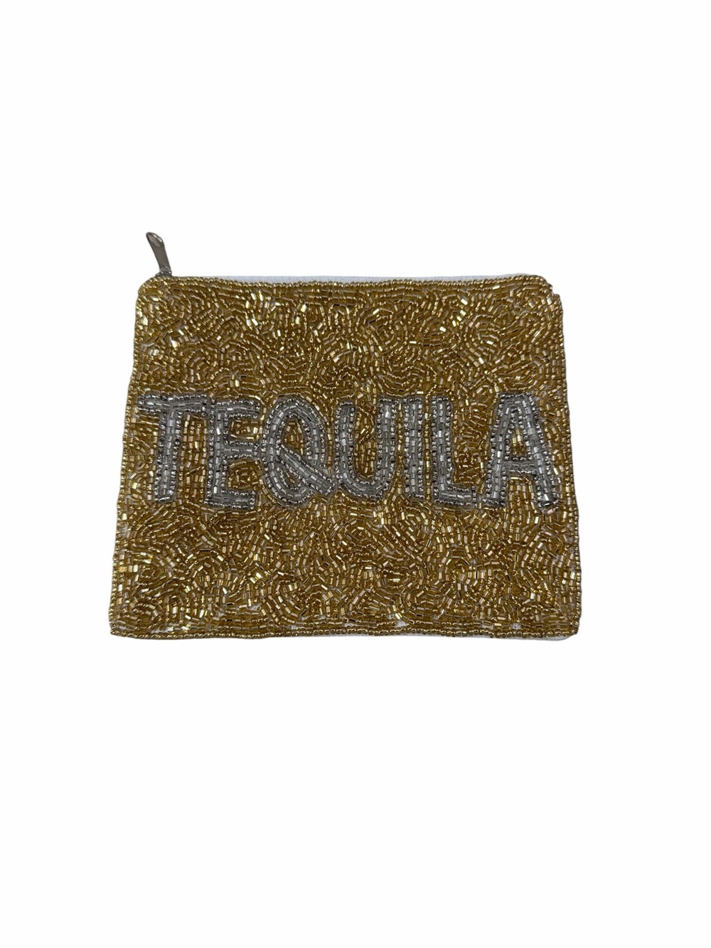Shirdee Gold Beaded 'TEQUILA' Coin Zip Pouch - Women Accessories